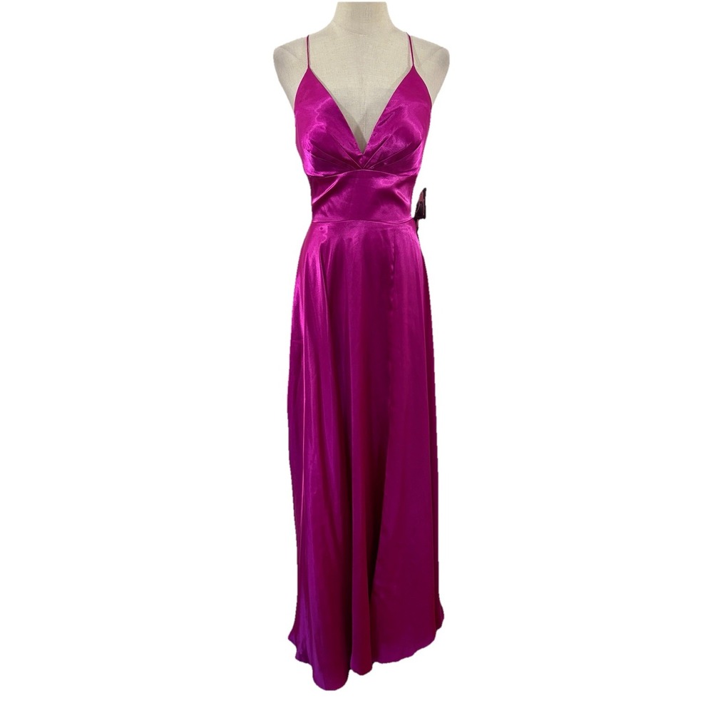NWT Blondie Nites Hot Pink Satin Gown Sz 3 Backless Lace Up Formal Prom